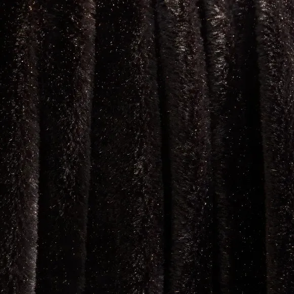 Throw Blanket with Metallic Yarn - Black, Faux Fur