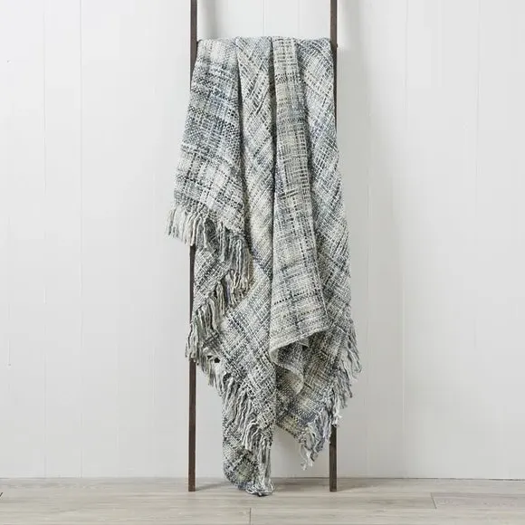 Throw Blanket with Tassels - Blue, Woven image
