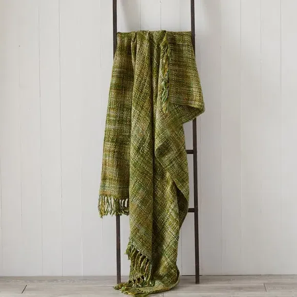 Throw Blanket with Tassels - Green, Woven