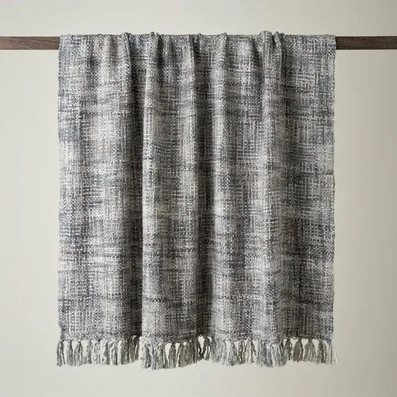 Throw Blanket with Tassels - Grey, Woven