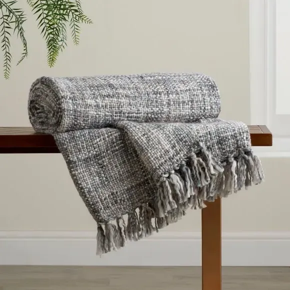 Throw Blanket with Tassels - Grey, Woven