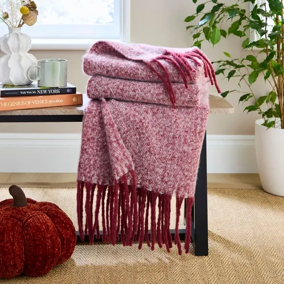 Throw Blanket with Tassels - Mulberry, Faux Mohair
