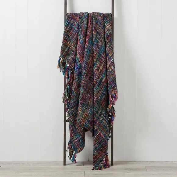 Throw Blanket with Tassels - Multicolor, Woven