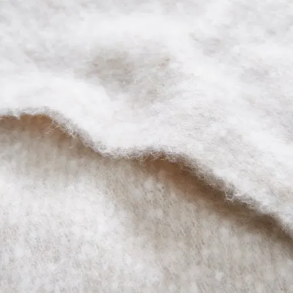 Throw Blanket with Tassels - Natural, Faux Mohair