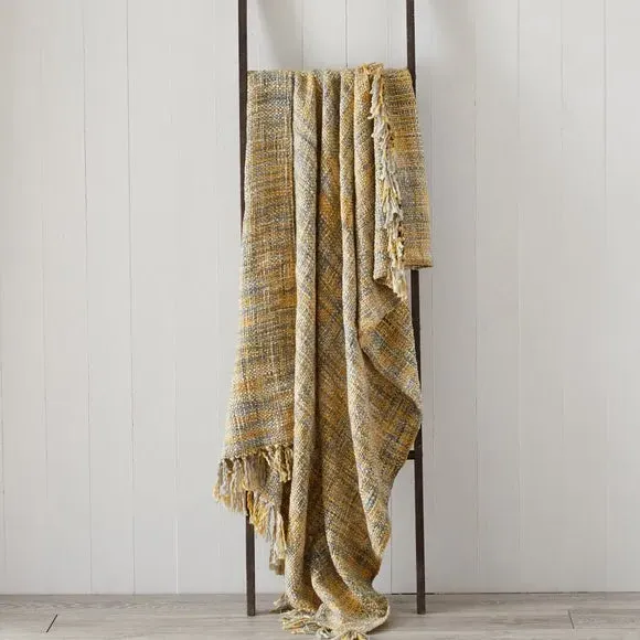 Throw Blanket with Tassels - Ochre, Woven
