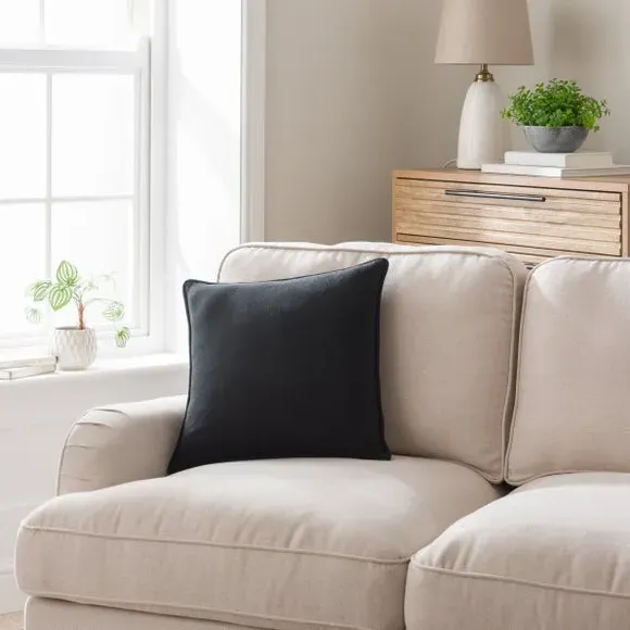 Throw Cushion with Self-Piping - Black image