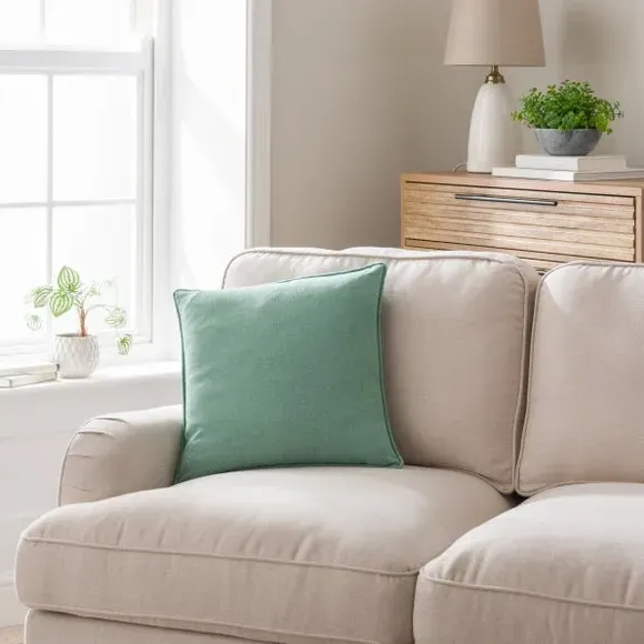 Throw Cushion with Self-Piping - Jade Mist