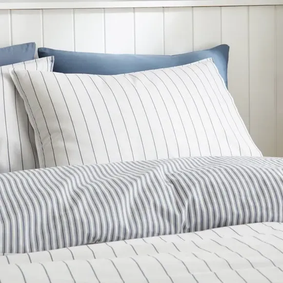 Ticking Stripe Duvet Cover Set - Blue, Cotton