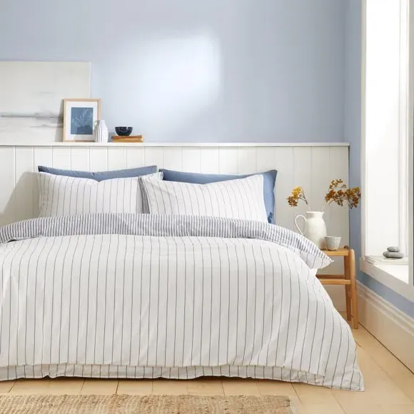 Ticking Stripe Duvet Cover Set - Blue, Cotton
