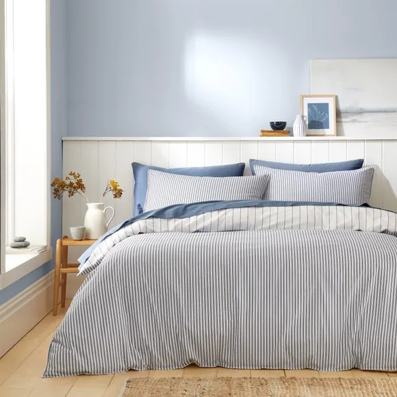 Ticking Stripe Duvet Cover Set - Blue, Cotton