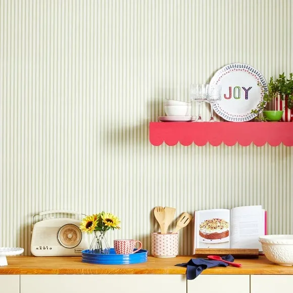 Ticking Stripe Wallpaper - Fern image
