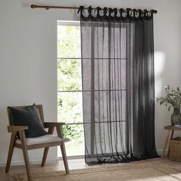 Tie Top Sheer Curtain - Black, Voile