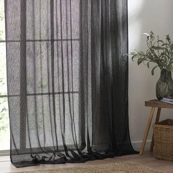 Tie Top Sheer Curtain - Black, Voile