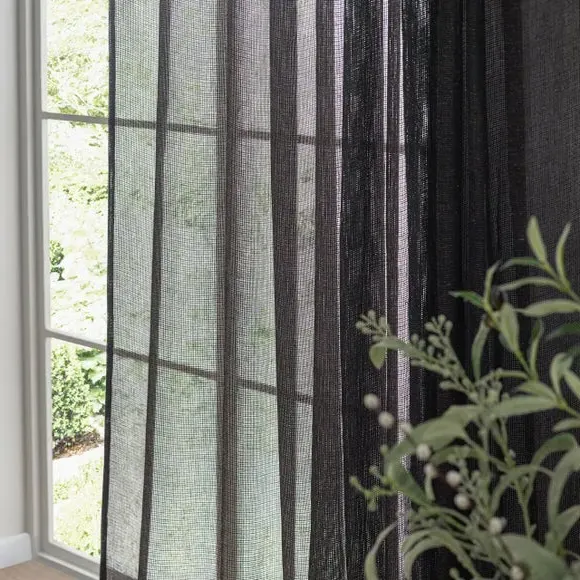 Tie Top Sheer Curtain - Black, Voile