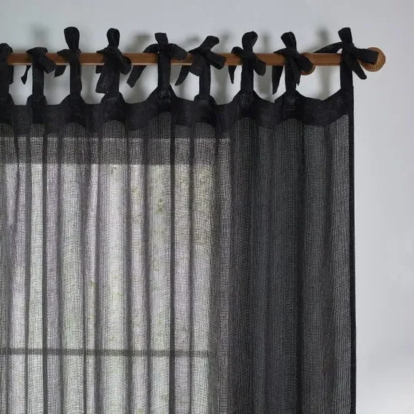 Tie Top Sheer Curtain - Black, Voile image