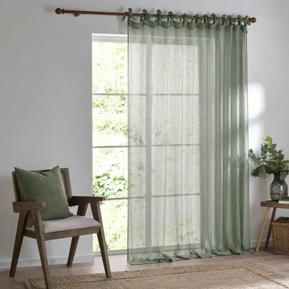 Tie Top Sheer Curtain - Eucalyptus, Voile