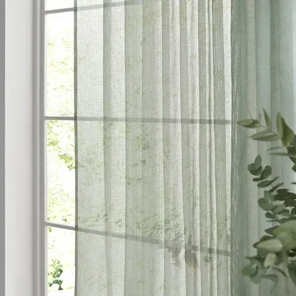 Tie Top Sheer Curtain - Eucalyptus, Voile