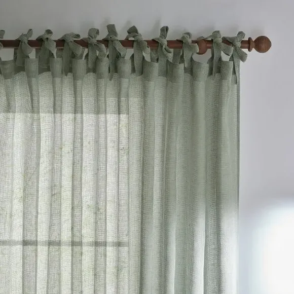 Tie Top Sheer Curtain - Eucalyptus, Voile