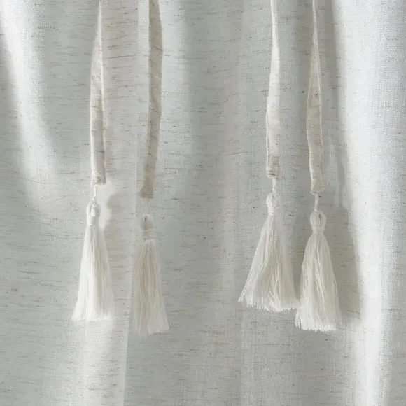 Tie Top Voile Panel with Tassels - Natural