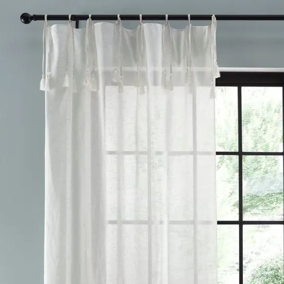 Tie Top Voile Panel with Tassels - Natural image