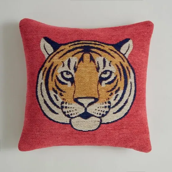 Tiger Cushion with Zip - Fuchsia, Chenille