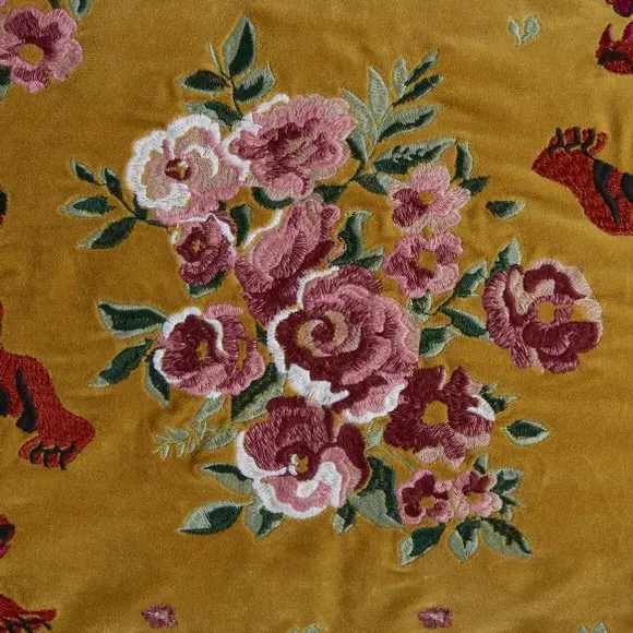 Tiger Embroidered Cushion - Ochre, Cotton Velvet