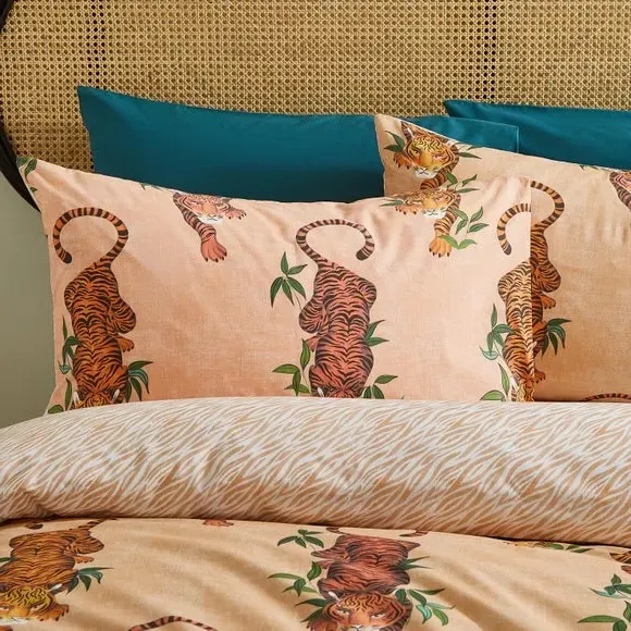 Tiger Foliage Duvet Cover Set - Orange, Polycotton