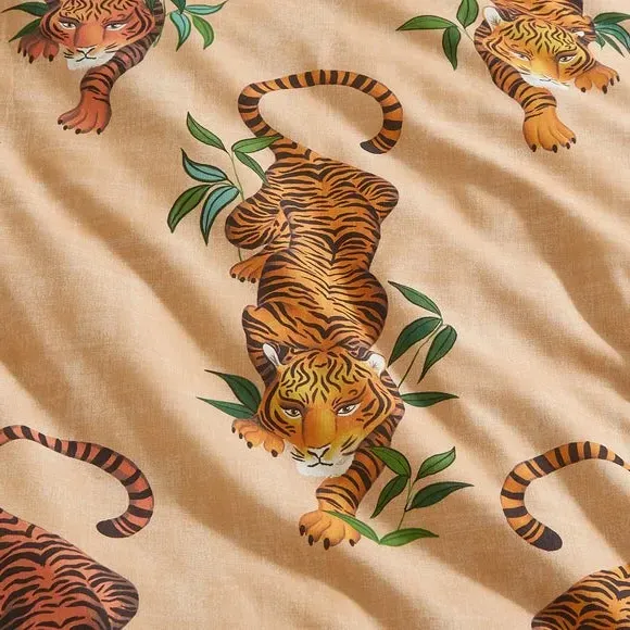 Tiger Foliage Duvet Cover Set - Orange, Polycotton