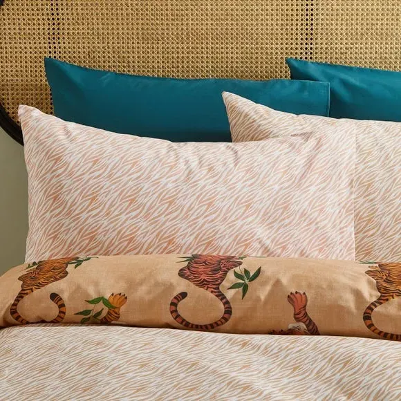 Tiger Foliage Duvet Cover Set - Orange, Polycotton