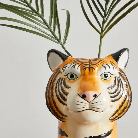 Tiger Head Vase - Orange, Ceramic
