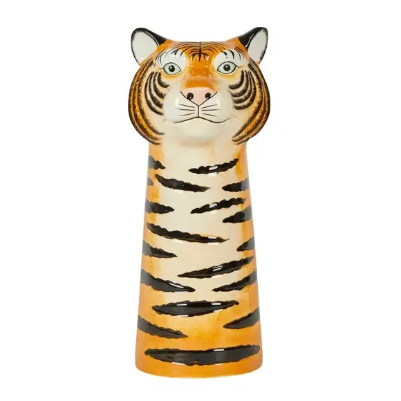 Tiger Head Vase - Orange, Ceramic