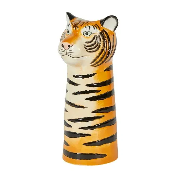 Tiger Head Vase - Orange, Ceramic