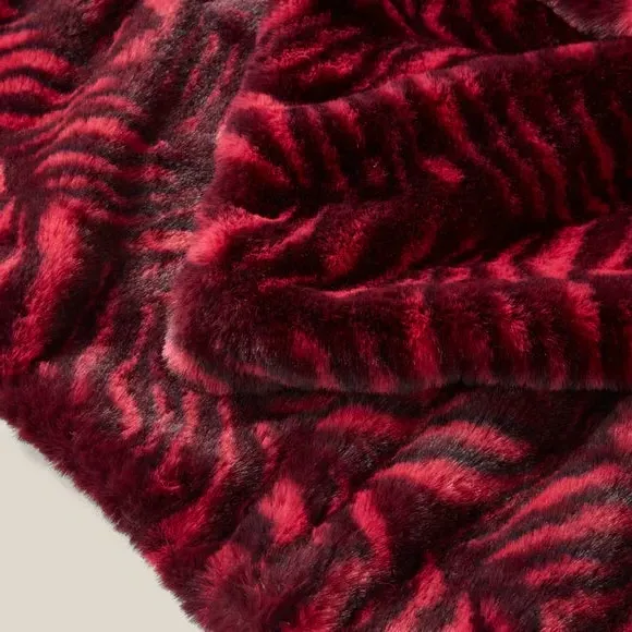 Tiger Print Throw Blanket - Red, Faux Fur