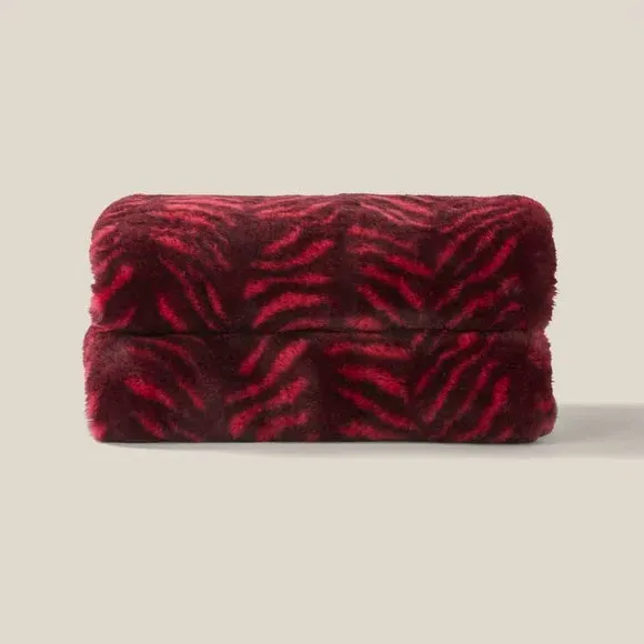 Tiger Print Throw Blanket - Red, Faux Fur