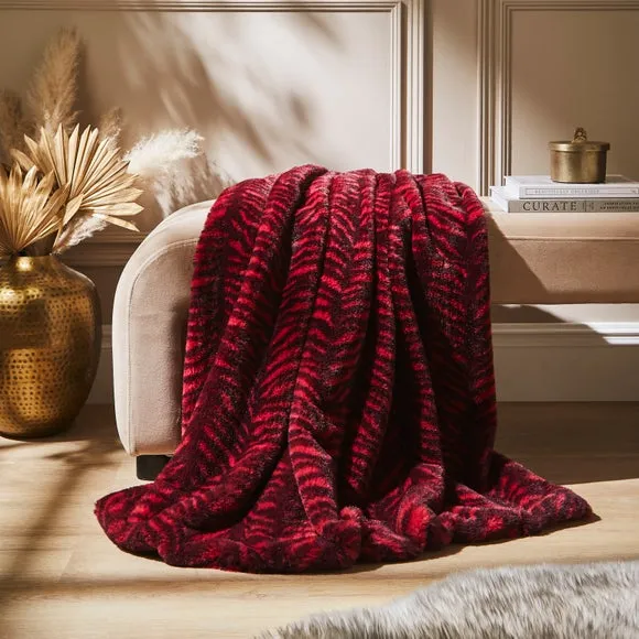 Tiger Print Throw Blanket - Red, Faux Fur image