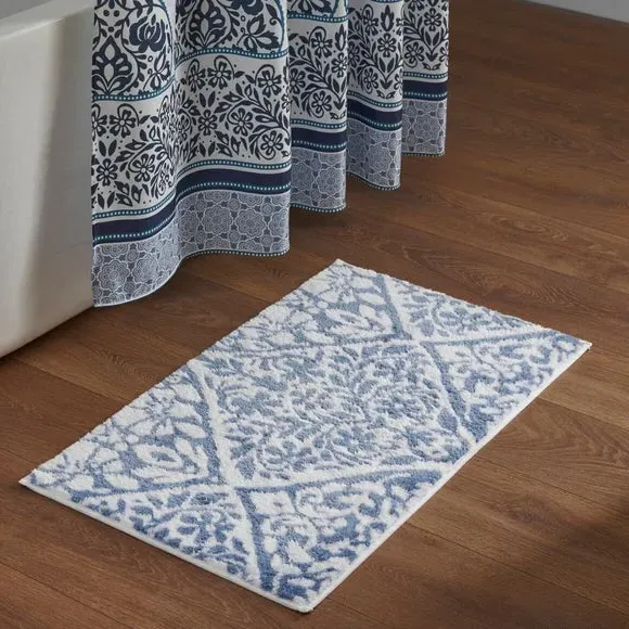 Tile Pattern Bath Mat with Non-Slip - Blue image