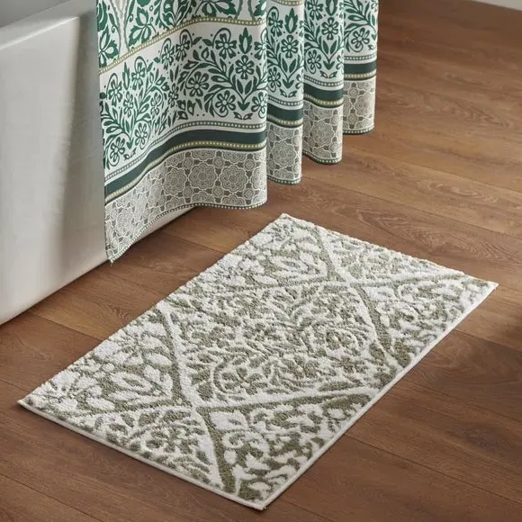 Tile Pattern Bath Mat with Non-Slip - Green