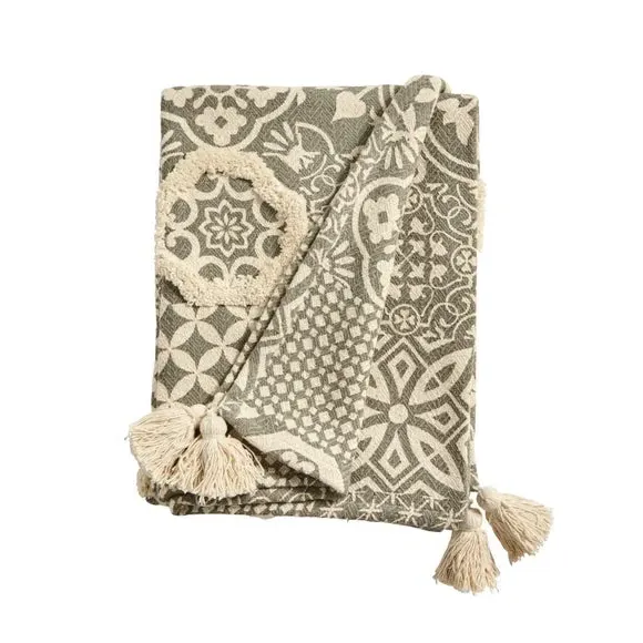 Tile Pattern Throw Blanket - Grey, Cotton image