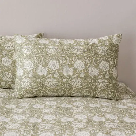 Tile Print Duvet Cover Set - Olive, Cotton