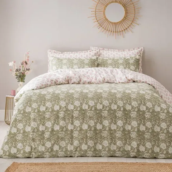 Tile Print Duvet Cover Set - Olive, Cotton