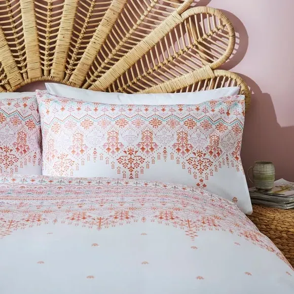 Tile Print Duvet Cover Set - Orange, Polycotton