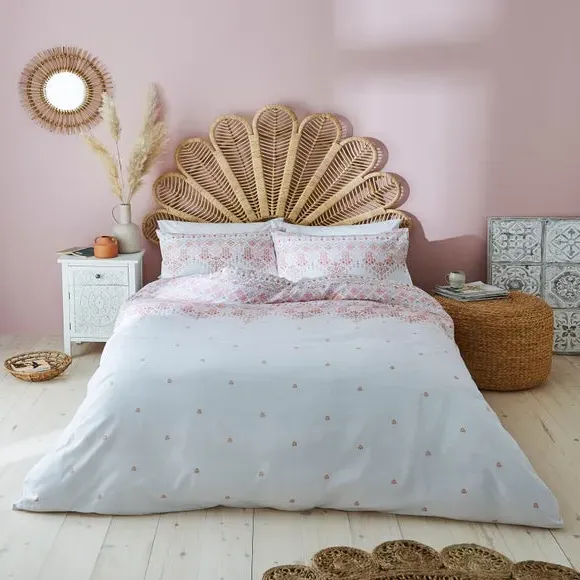 Tile Print Duvet Cover Set - Orange, Polycotton