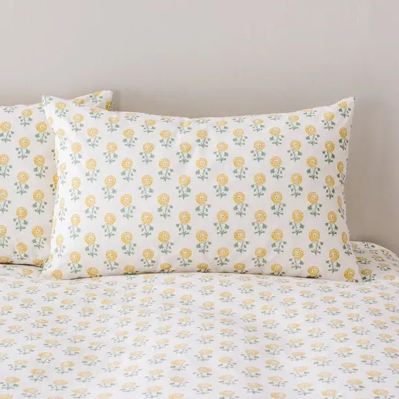 Tile Print Duvet Cover Set - Yellow, Cotton