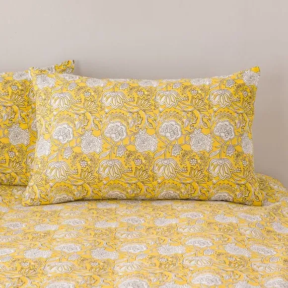 Tile Print Duvet Cover Set - Yellow, Cotton