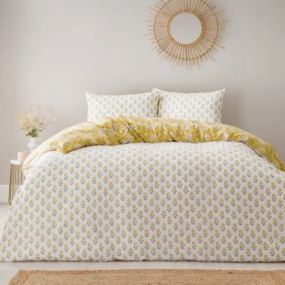 Tile Print Duvet Cover Set - Yellow, Cotton