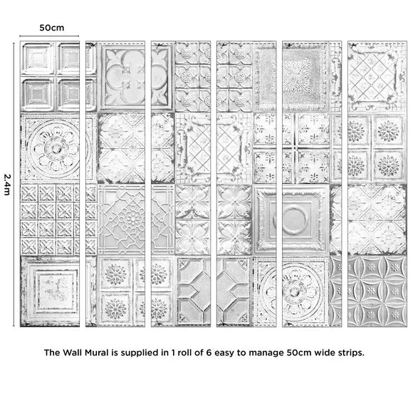 Tiled Wall Mural - Grey, Paste-the-Wall