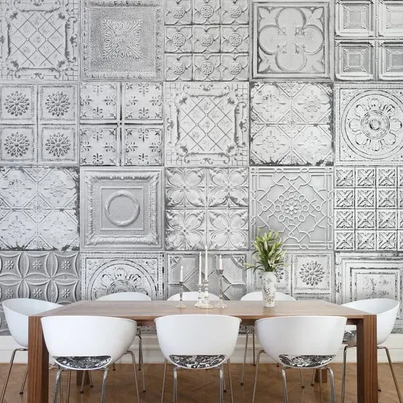 Tiled Wall Mural - Grey, Paste-the-Wall image