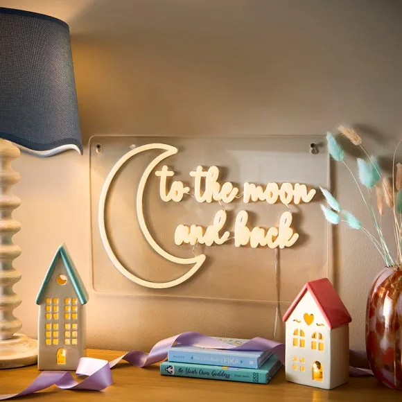 To The Moon and Back Neon Sign - Warm White