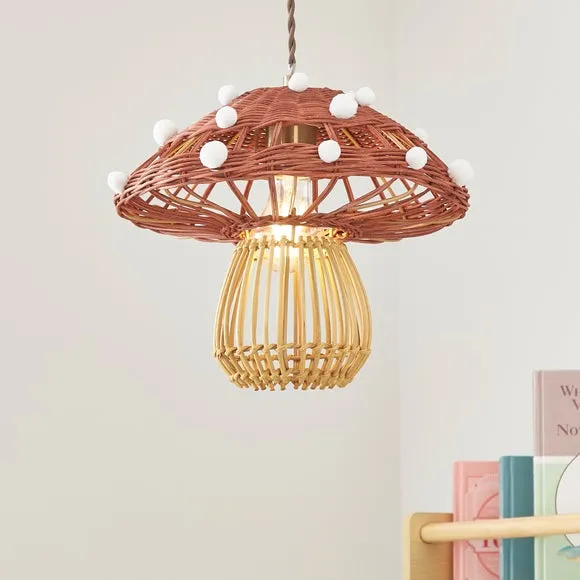 Toadstool Pendant Shade Easy Fit - Red, Rattan image