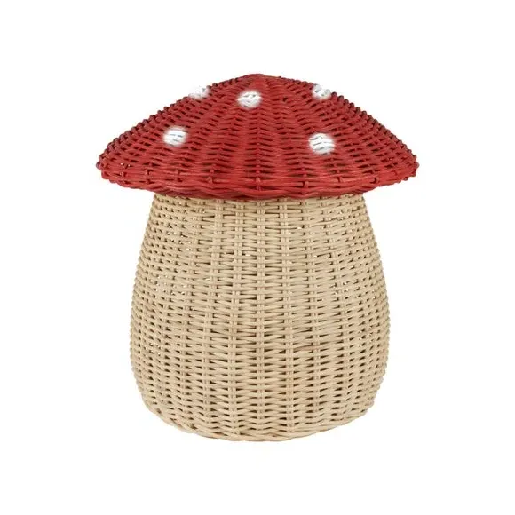 Toadstool Storage Basket with Lid - Red, Rattan